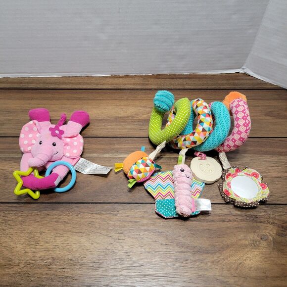 Set of 2 Infantino Infant Toys: Pink Elephant & Cloth Spiral - Picture 1 of 7